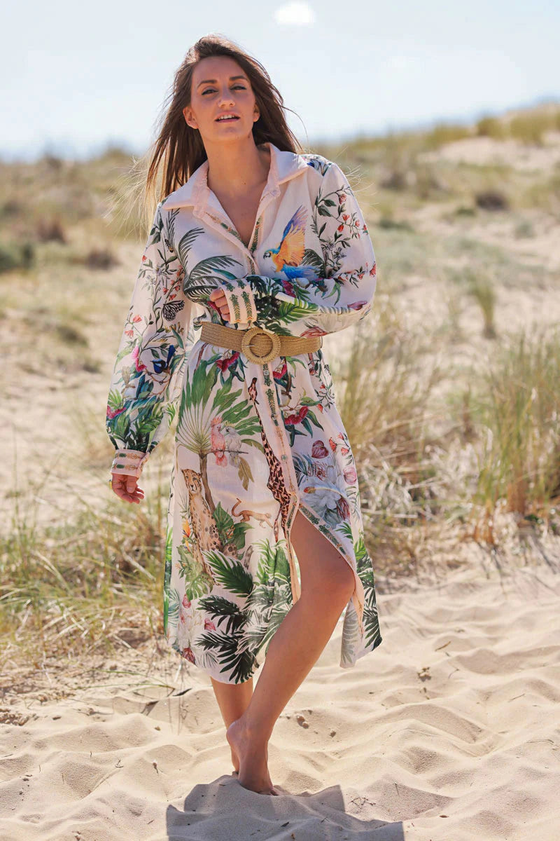 Cream Rain Forest Escape Maxi Dress