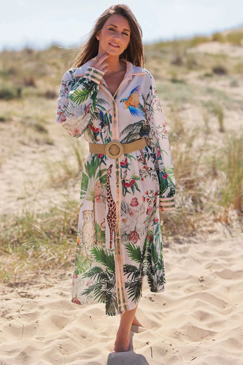 Cream Rain Forest Escape Maxi Dress