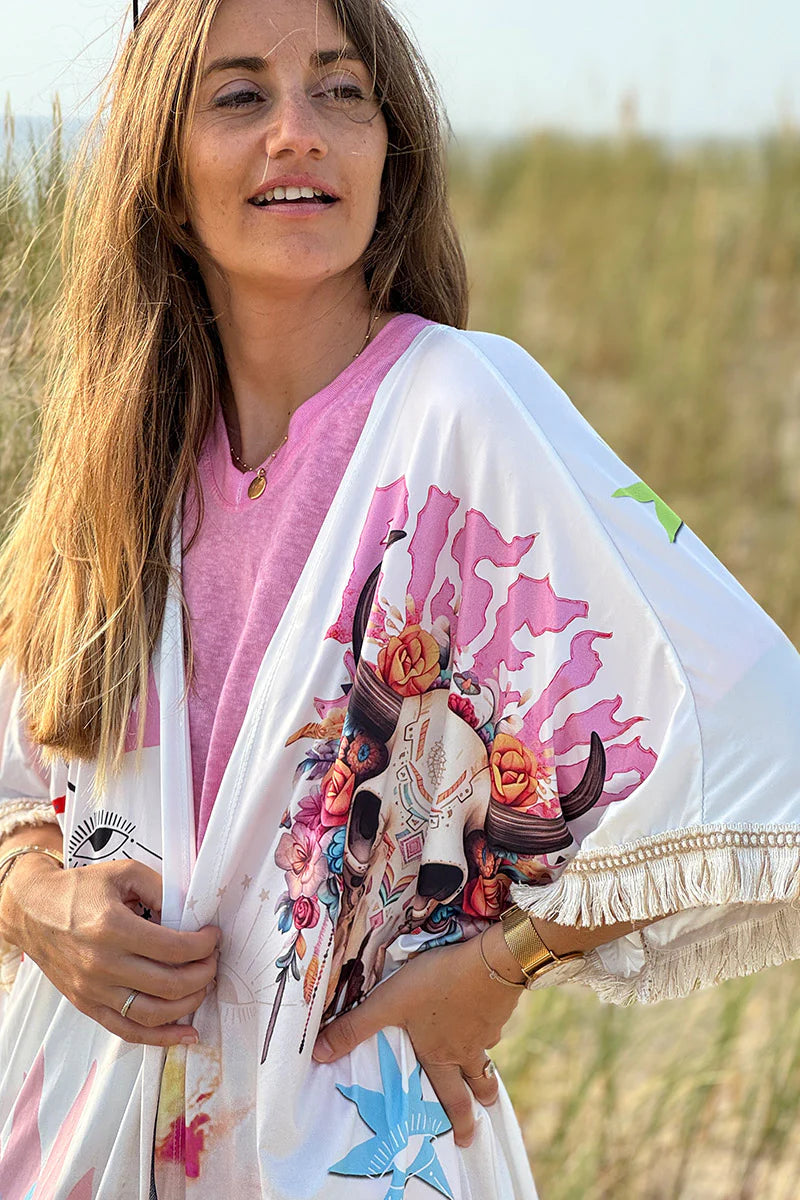 Cream “Rise Up” Boho Fringe Kimono