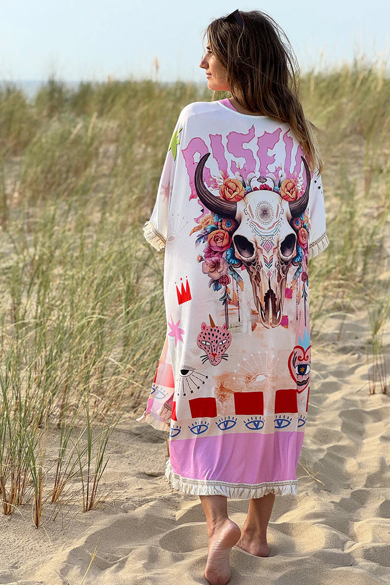 Cream “Rise Up” Boho Fringe Kimono