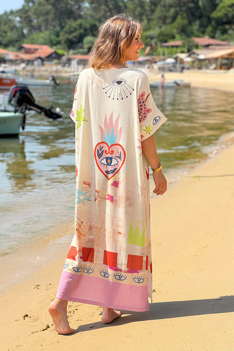 Cream “Rise Up” Glitter Knit Maxi Dress