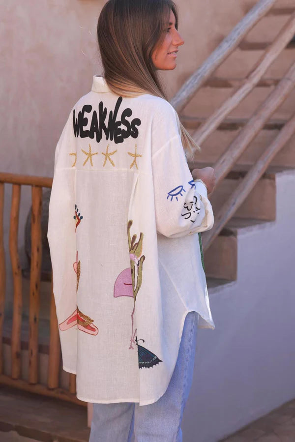 Cream Sea Life Abstract Button-Down Blouse