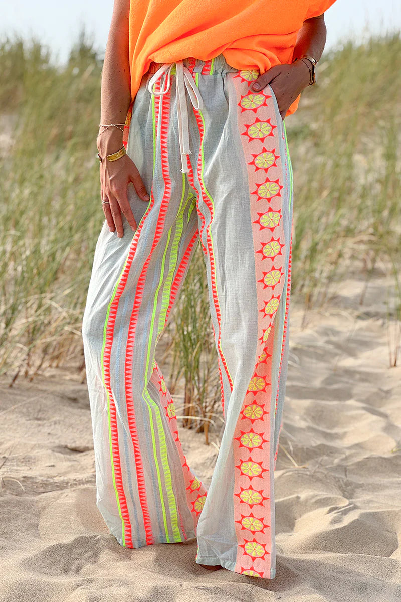 Cream Tribal Stripe Boho Pants
