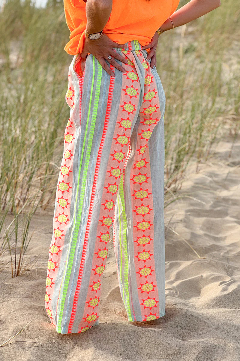 Cream Tribal Stripe Boho Pants