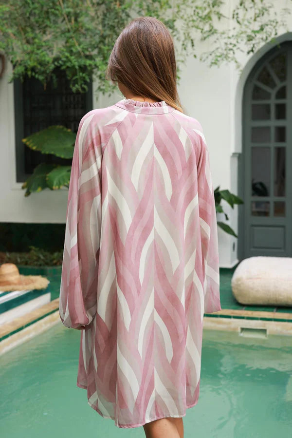 Dusty Pink Abstract Stripe Chiffon Mini Dress