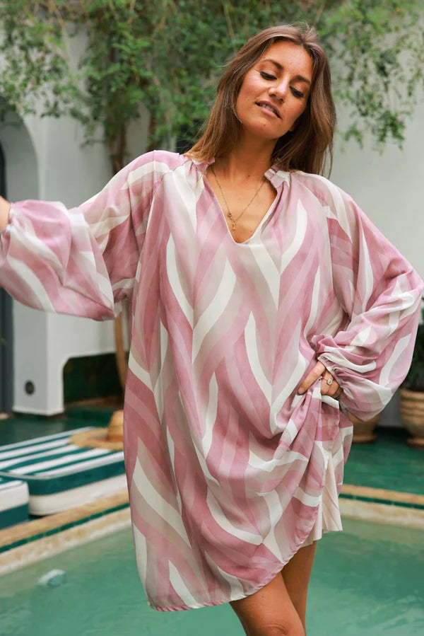 Dusty Pink Abstract Stripe Chiffon Mini Dress