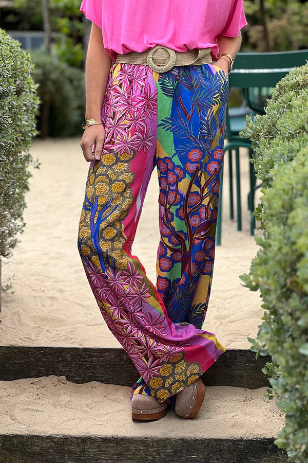 Fuchsia Pink Trees Art Multi Palazzo Pants
