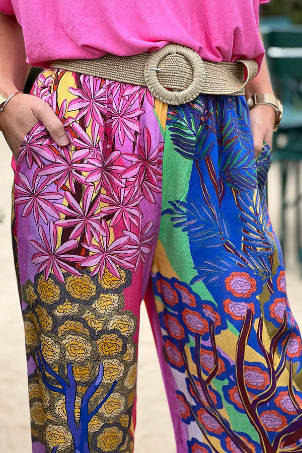 Fuchsia Pink Trees Art Multi Palazzo Pants