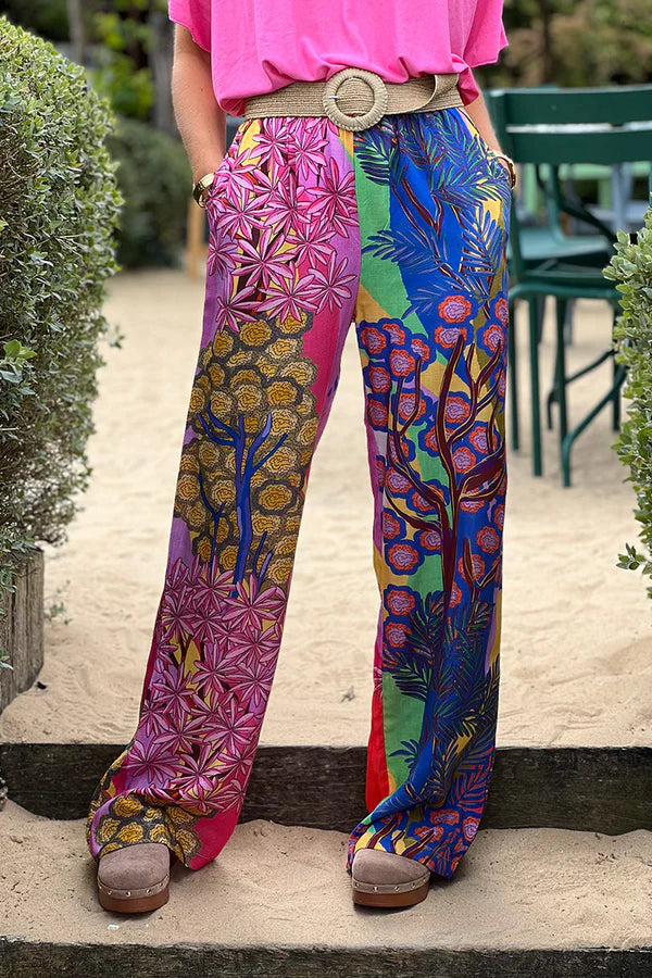 Fuchsia Pink Trees Art Multi Palazzo Pants