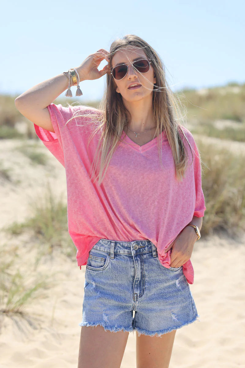 Hot Pink Relaxed Fit Batwing Super Soft T-shirt