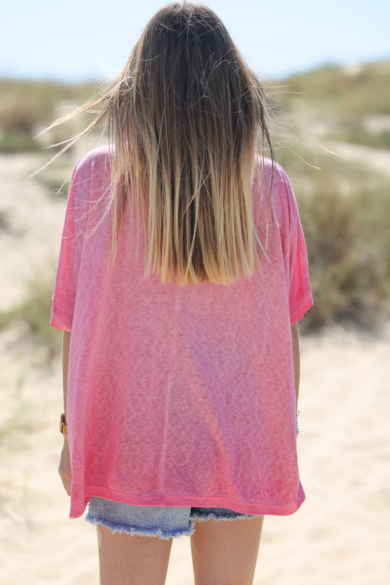 Hot Pink Relaxed Fit Batwing Super Soft T-shirt