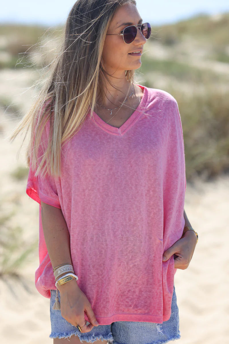 Hot Pink Relaxed Fit Batwing Super Soft T-shirt