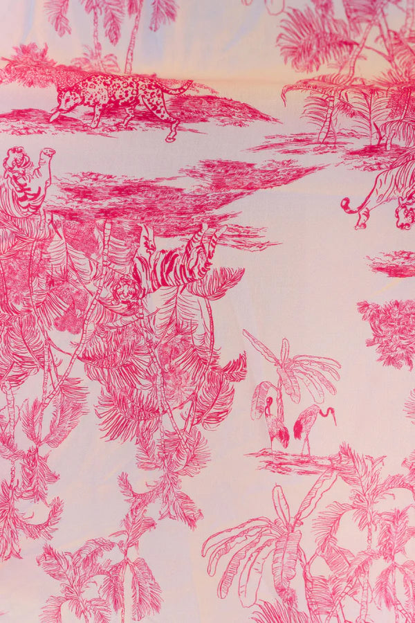 Fuchsia short smock dress in toile de jouy print
