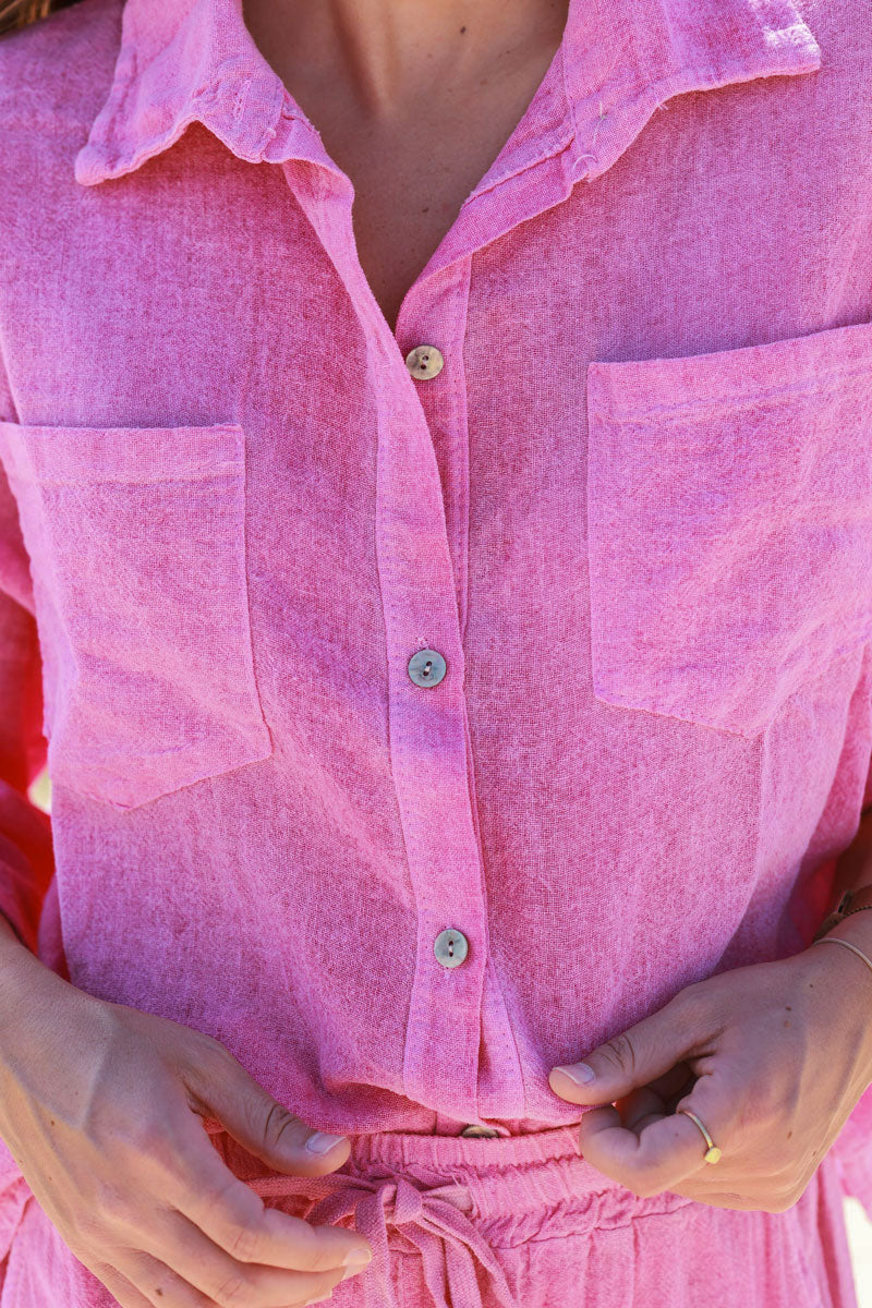 Fuchsia Soft Cotton Blouse with 3/4 sleeves and large Pockets