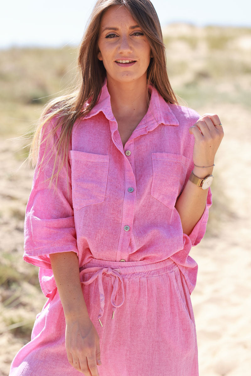 Fuchsia Soft Cotton Blouse with 3/4 sleeves and large Pockets