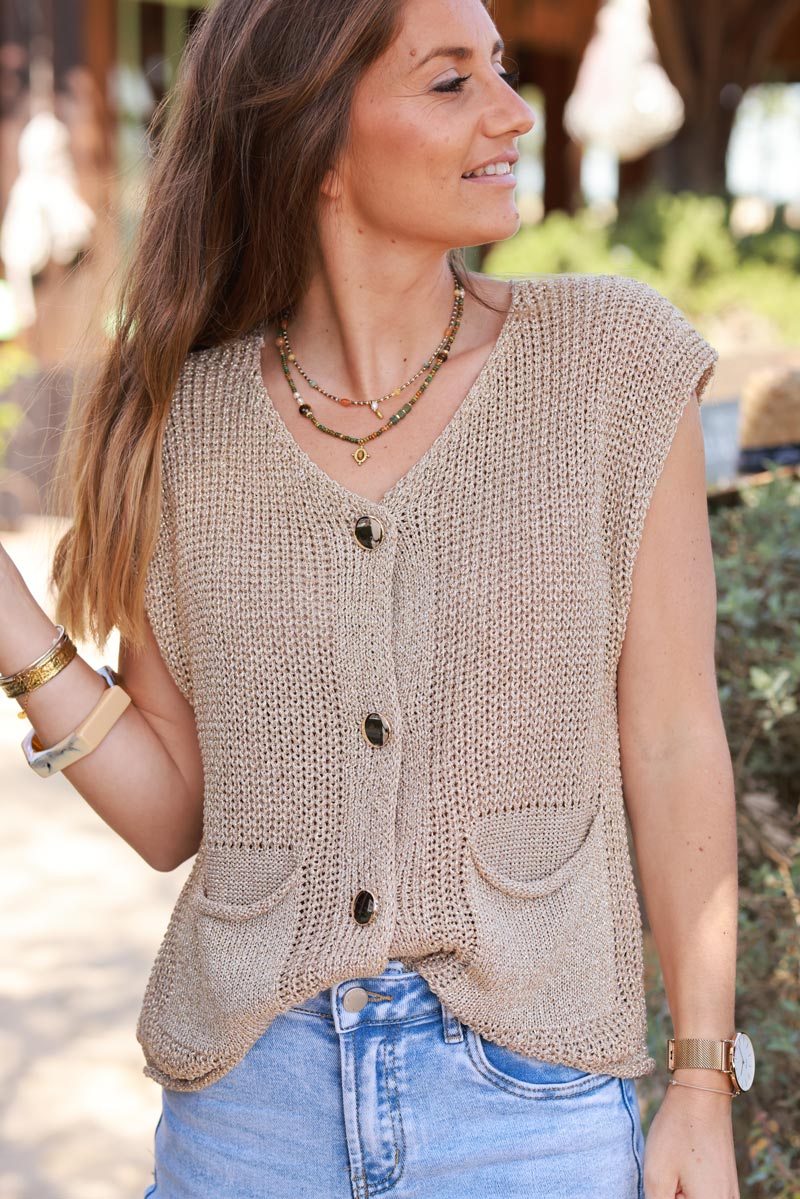 Gold Chunky Knit Sweater Vest