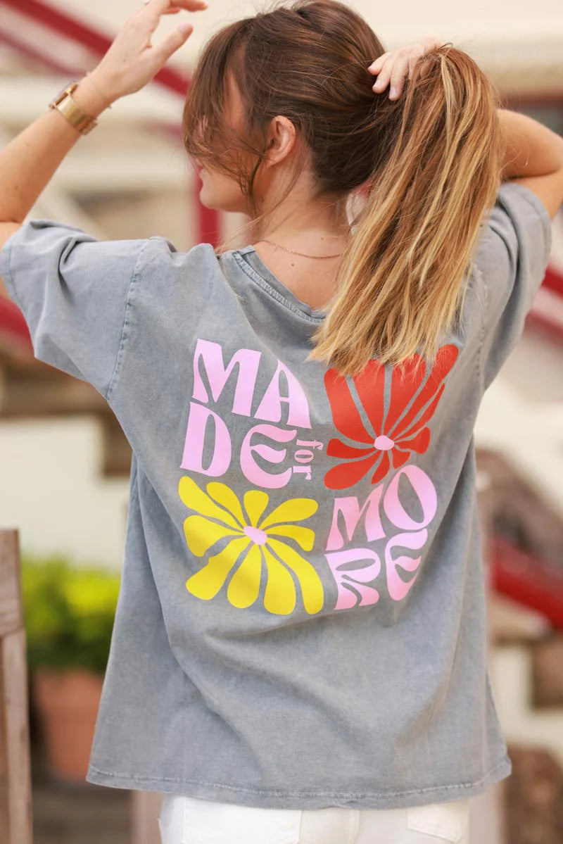 Gray Hibiscus Surf Style Tee