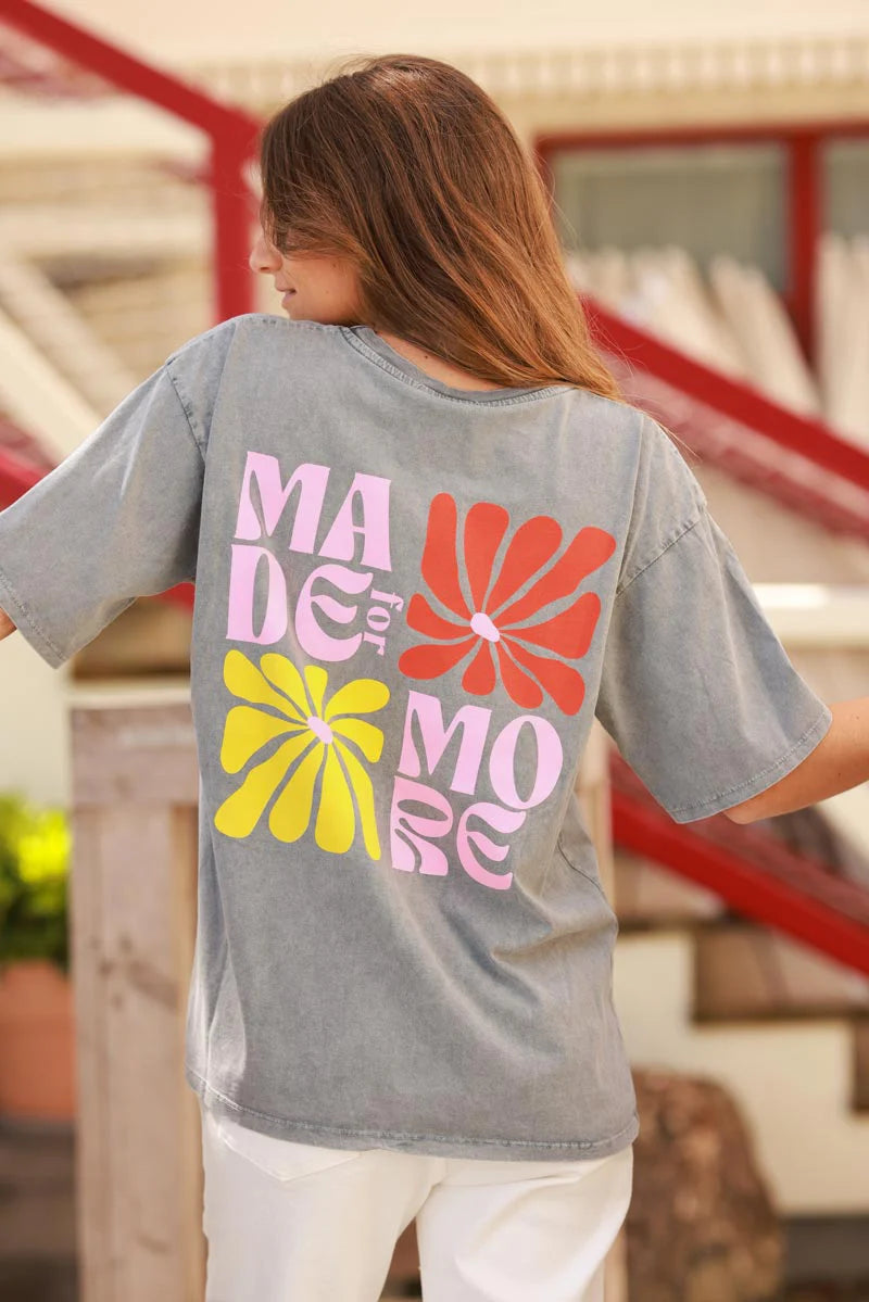 Gray Hibiscus Surf Style Tee