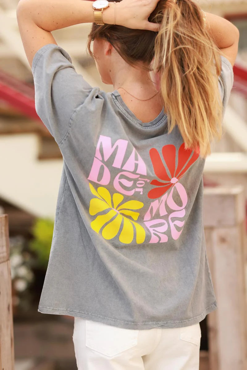 Gray Hibiscus Surf Style Tee