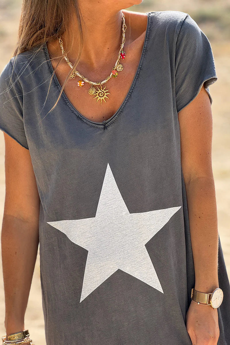 Gray Star Tshirt Maxi Dress