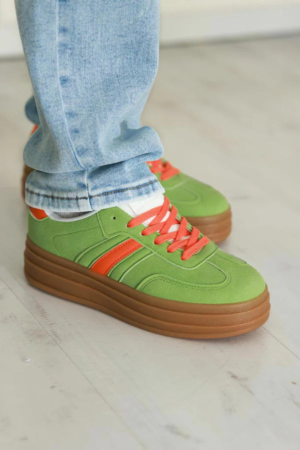 Green/Orange Stripe Vintage Vegan Leather Sneakers