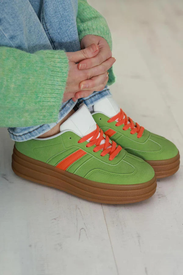 Green/Orange Stripe Vintage Vegan Leather Sneakers
