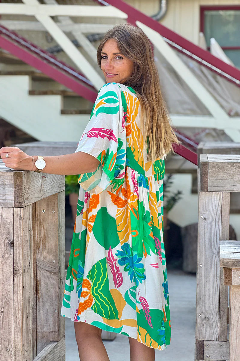 Green Tropical Foliage Caftan