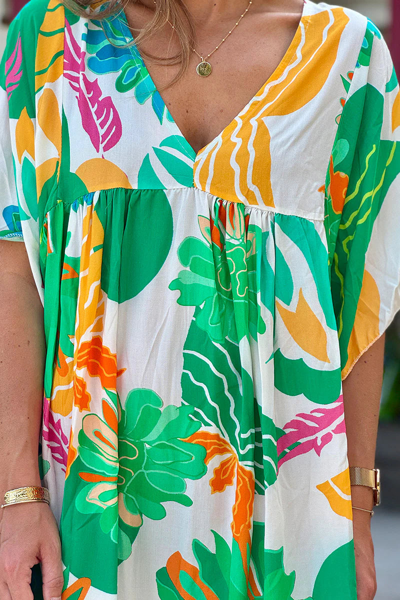 Green Tropical Foliage Caftan