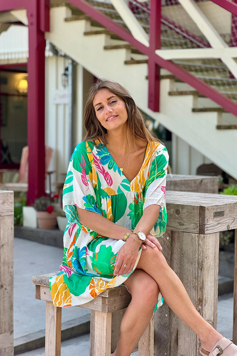 Green Tropical Foliage Caftan