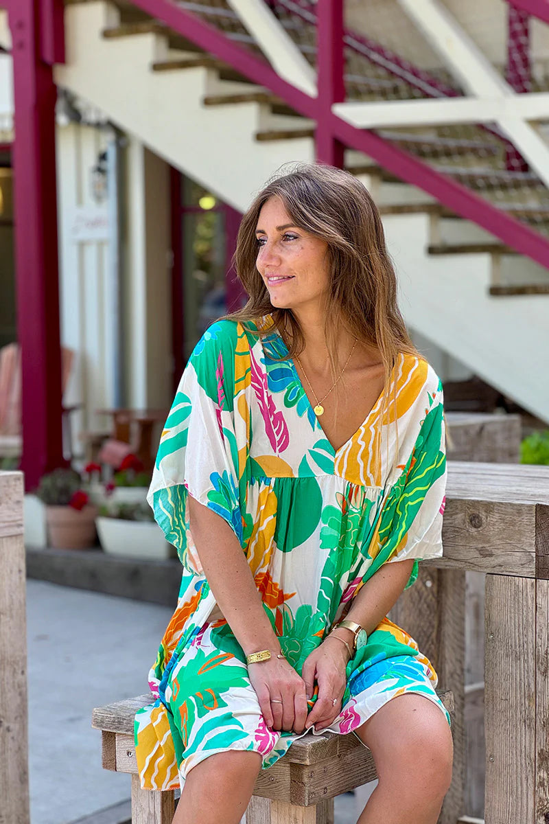 Green Tropical Foliage Caftan