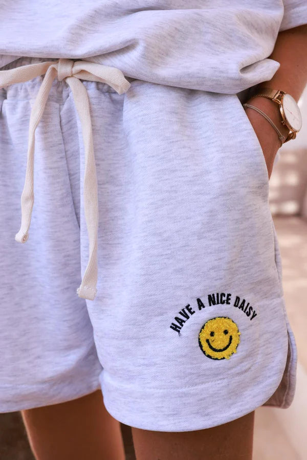 Heather grey Smiley Face Casual Shorts