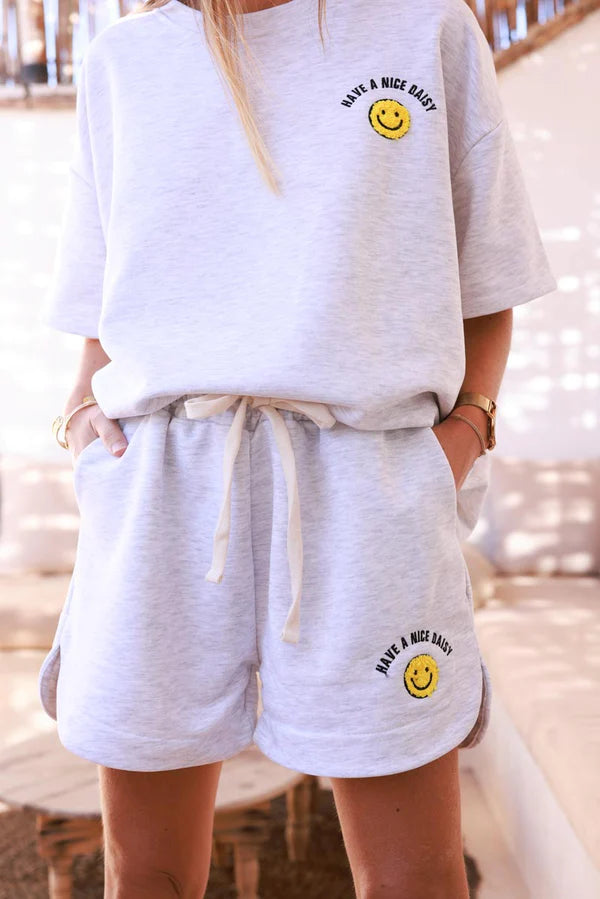 Heather grey Smiley Face Casual Shorts