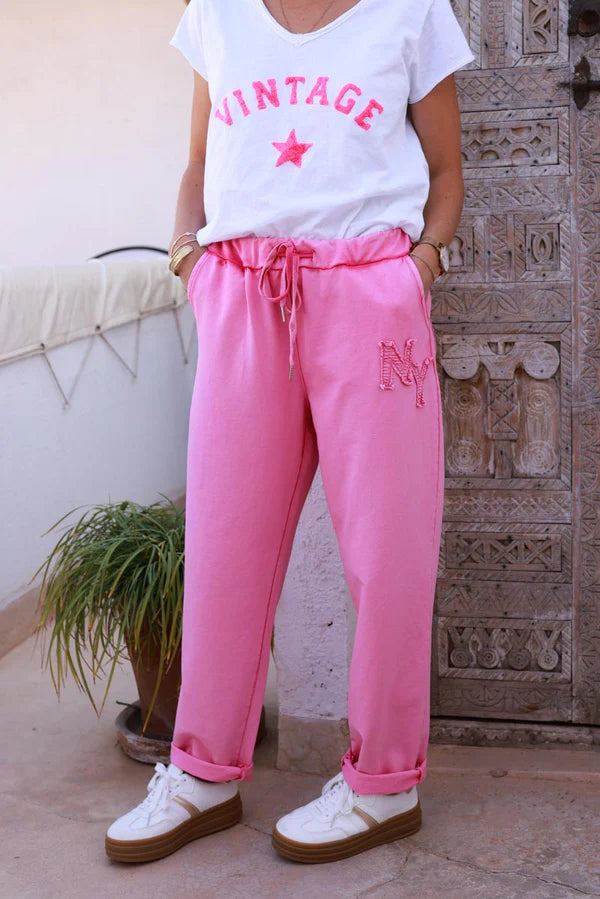 Hot Pink Stretch Twill NY Pull-On Pant
