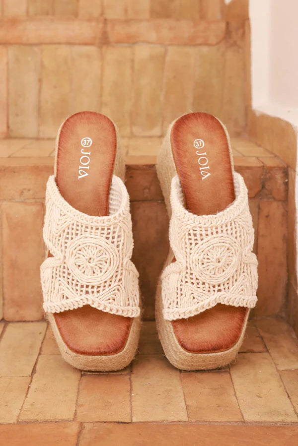 Ivory Crochet Wedge Espadrilles