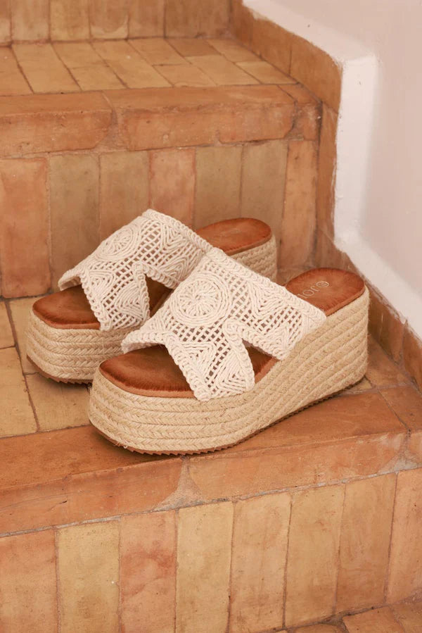 Ivory Crochet Wedge Espadrilles
