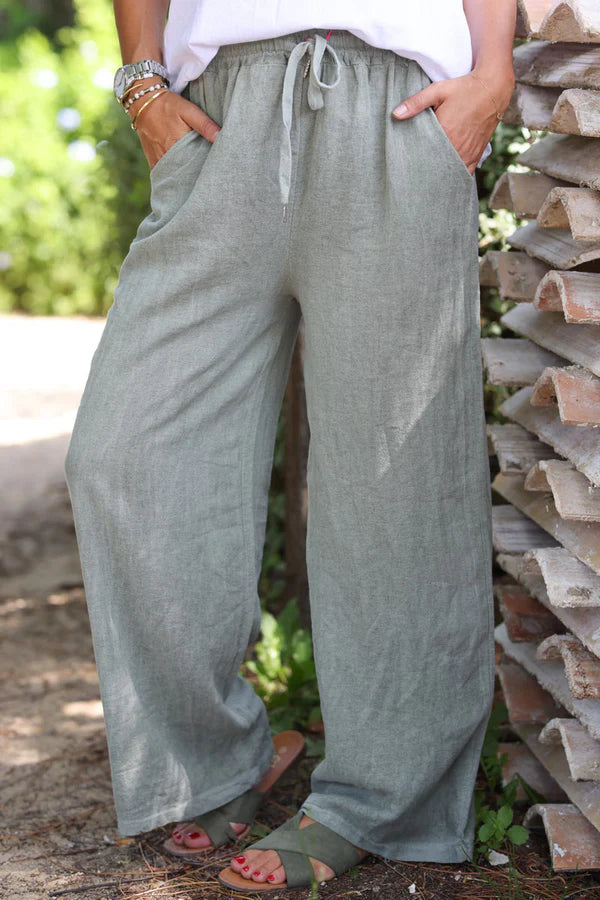 Olive Lightweight Cotton Wide Leg Pants