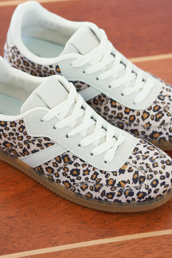 Leopard Gray Stripe Vintage Vegan Leather Sneakers