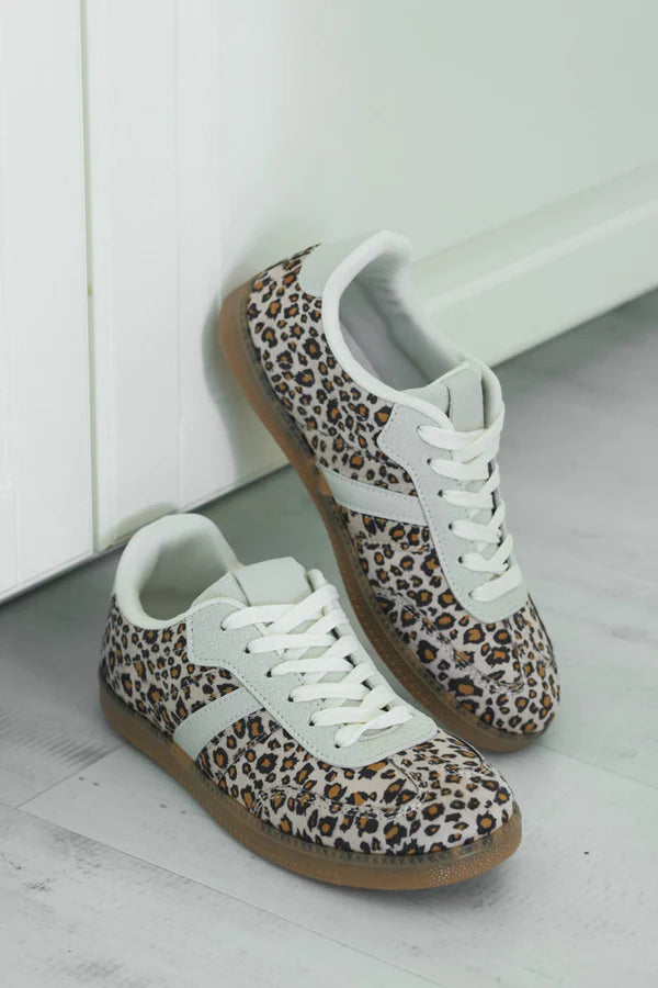 Leopard Gray Stripe Vintage Vegan Leather Sneakers