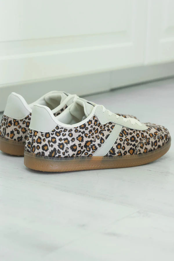 Leopard Gray Stripe Vintage Vegan Leather Sneakers