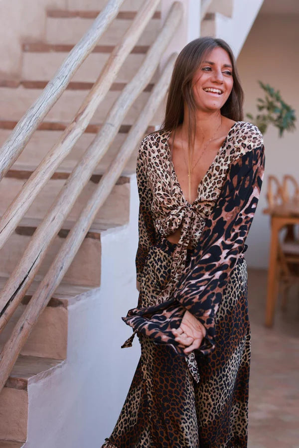 Leopard Luxe Viscose Flamenco Blouse and Skirt Set