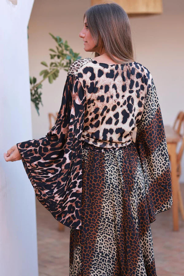 Leopard Luxe Viscose Flamenco Blouse and Skirt Set