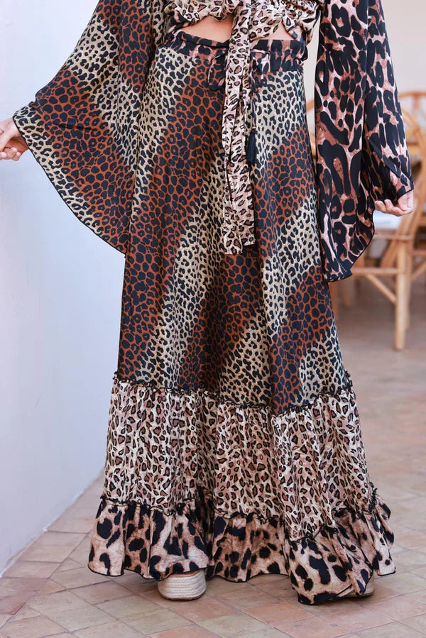 Leopard Luxe Viscose Flamenco Blouse and Skirt Set