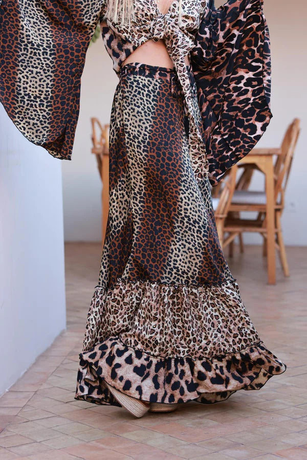 Leopard Luxe Viscose Flamenco Blouse and Skirt Set