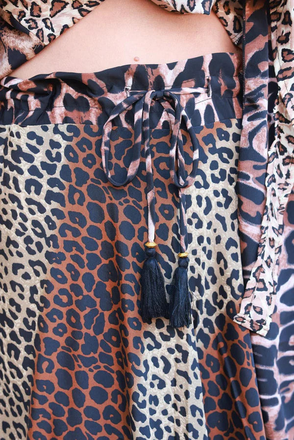 Leopard Luxe Viscose Flamenco Blouse and Skirt Set