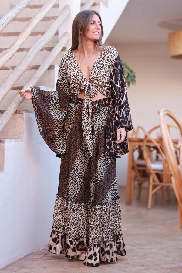 Leopard Luxe Viscose Flamenco Blouse and Skirt Set