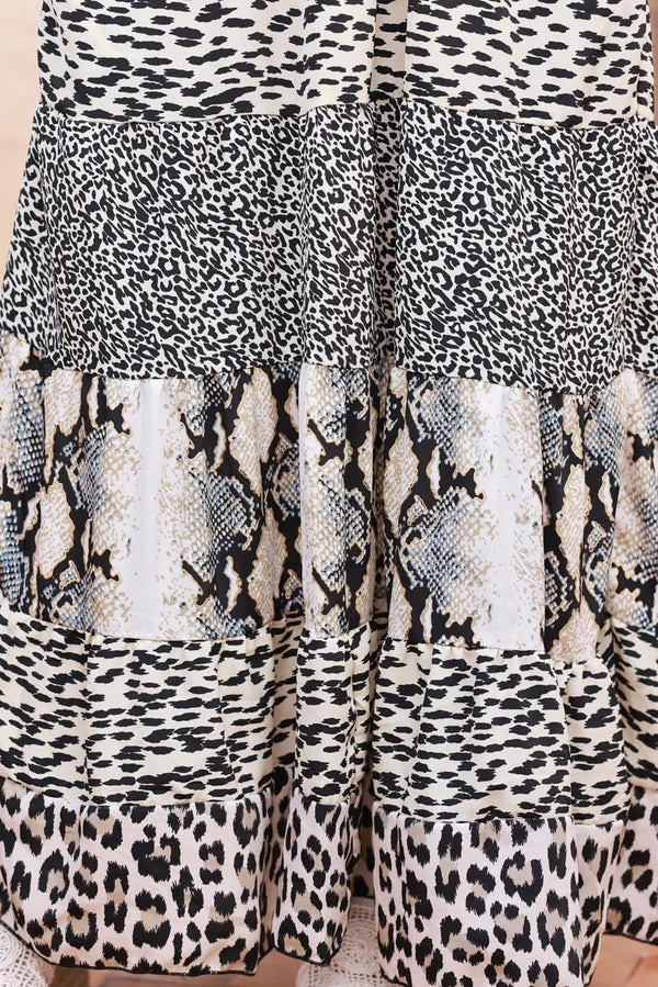 Leopard Print Patchwork Tiered Maxi Dress