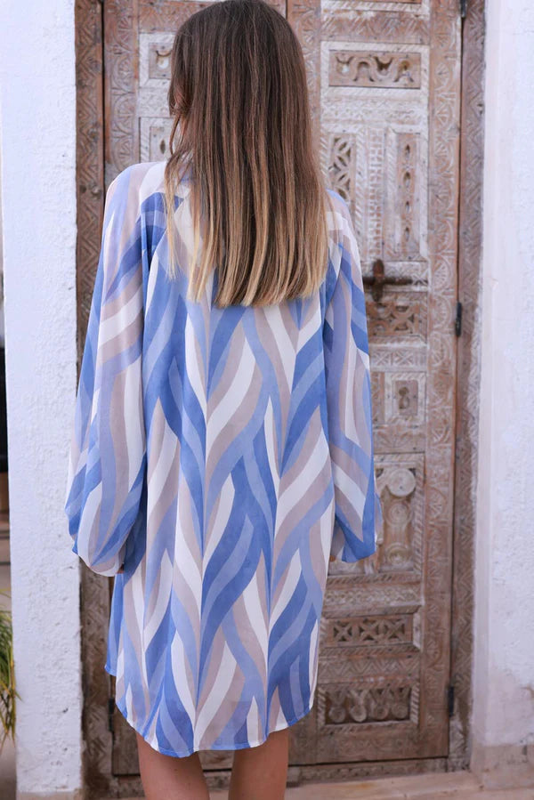 Light blue Abstract Stripe Chiffon Mini Dress