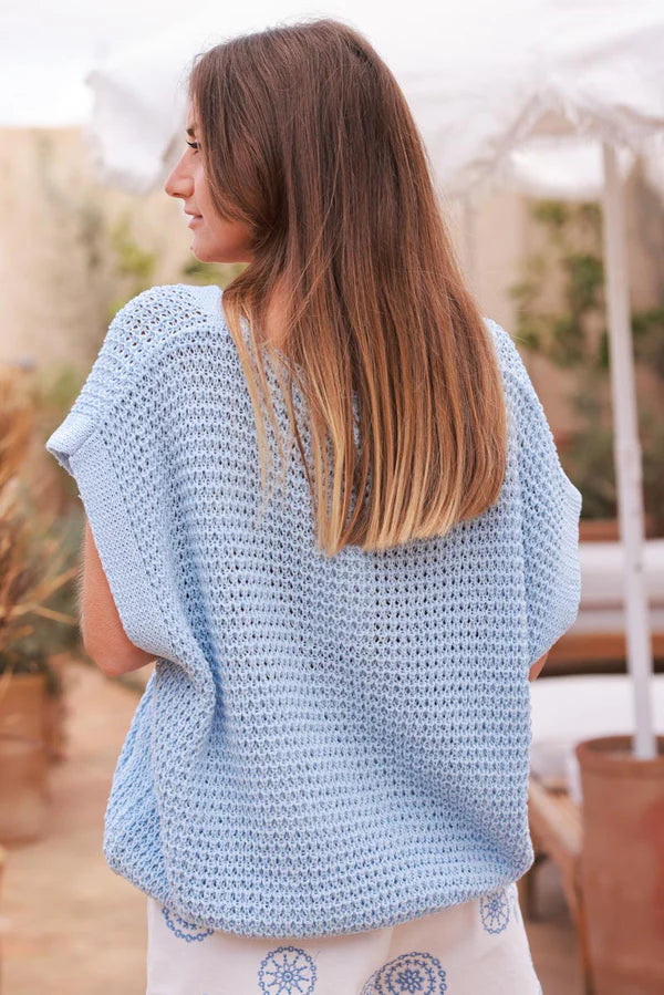 Light Blue Chunky Knit Cap-Sleeve Cardigan
