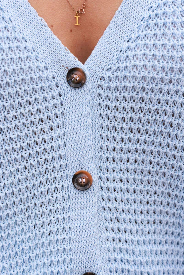 Light Blue Chunky Knit Cap-Sleeve Cardigan