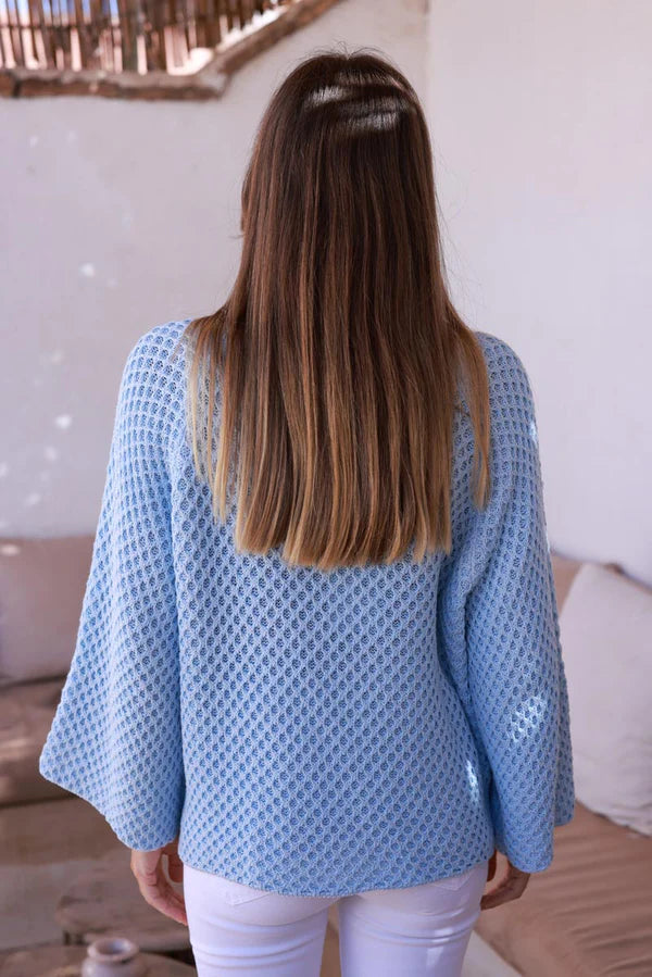 Light Blue Cotton Textured Waffle Knit Top